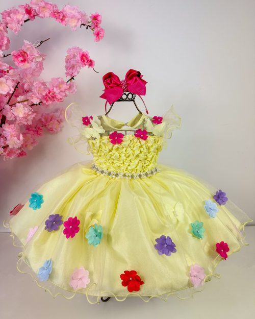 Vestido Princesa Belli Bia Jardim Encantado Amarelo