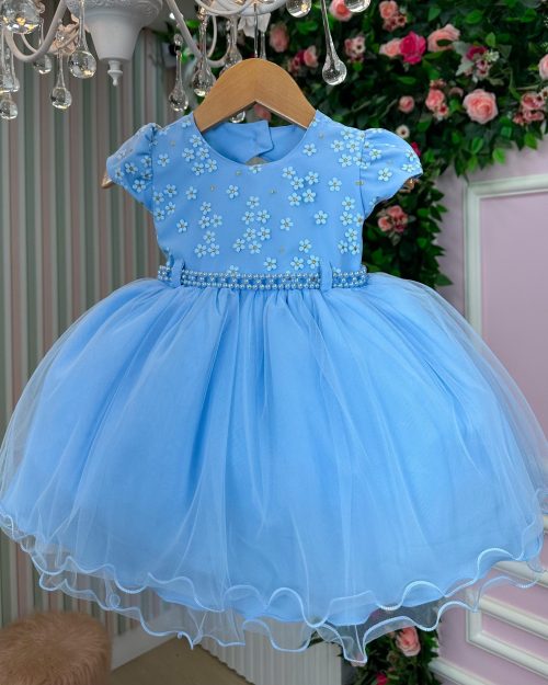 Vestido Menina Bonita Magali Florzinha Azul Bebe