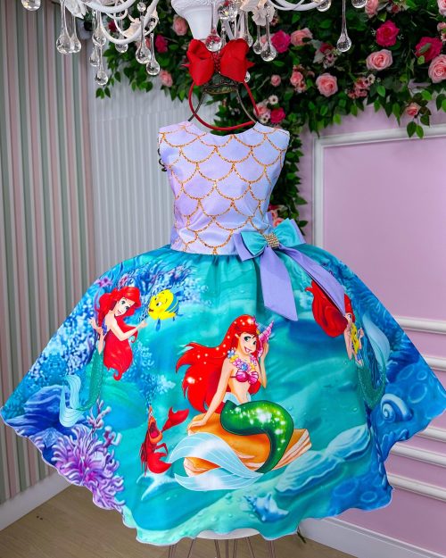 Vestido Infantil Temáticos Luxo Ariel – Sereia Modelo 2