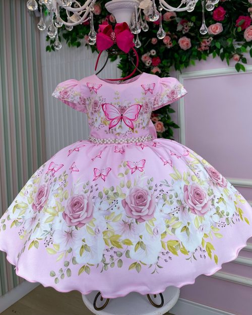 Vestido Marie Jardim Encantado Borboleta Rosa