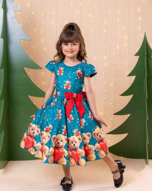 Vestido Milena Ursinhos Verde Natal