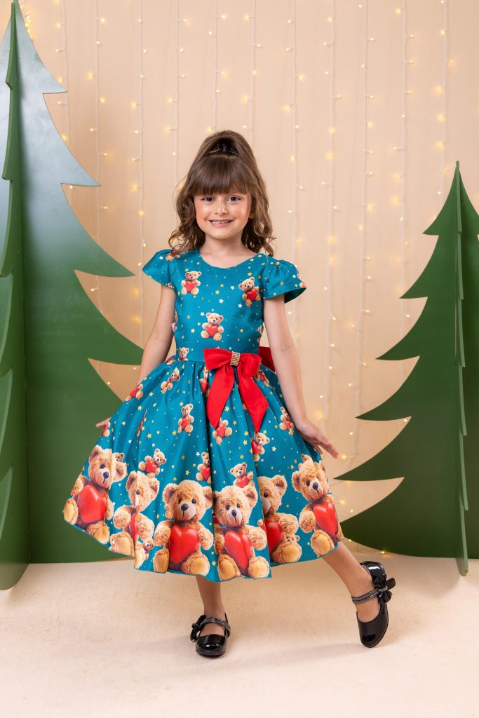 Vestido Milena Ursinhos Verde Natal